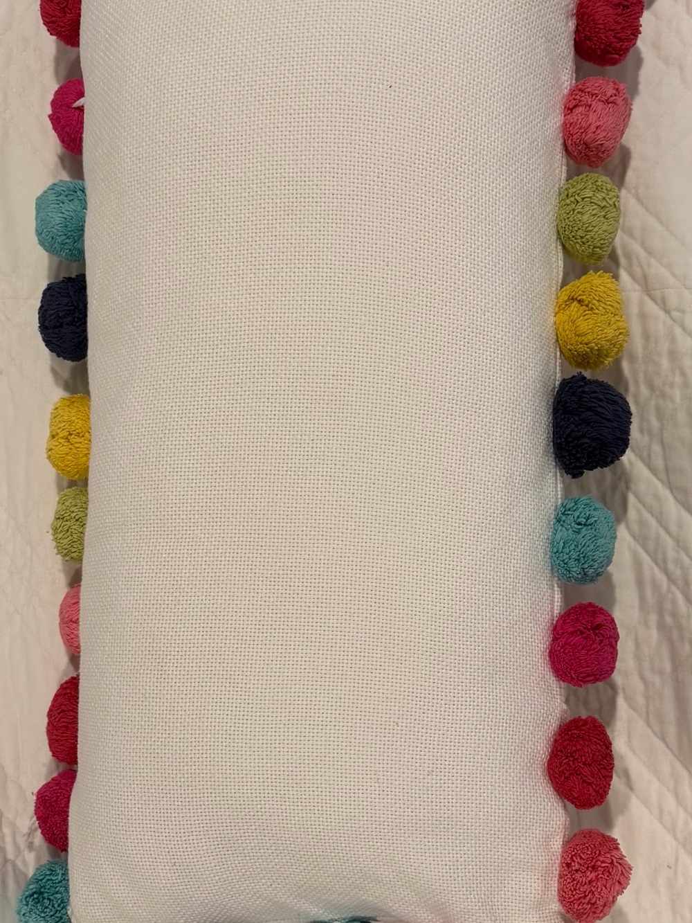 Pottery Barn Teen White Pillow with Multicolor Pom-Poms